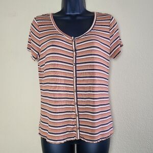 Pink Rose Striped Button Up